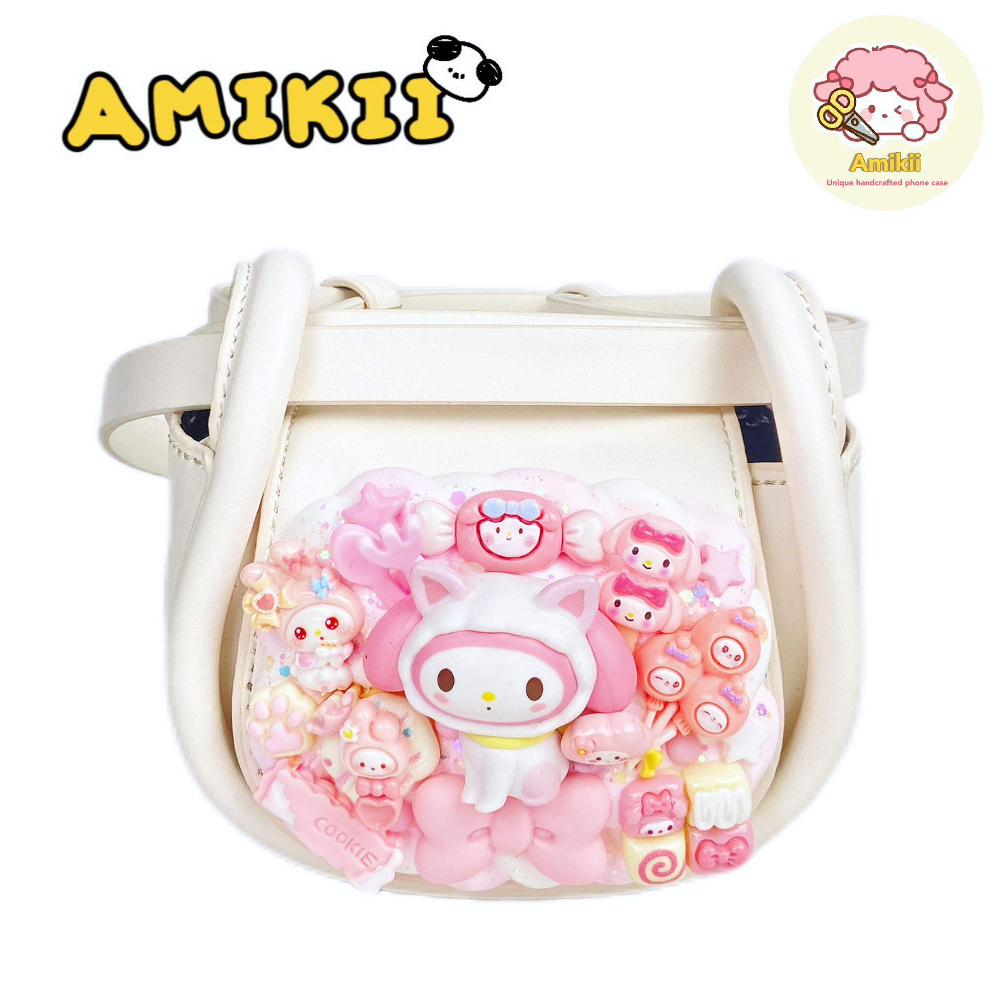 Amikii Handmade Cream Rubber Crossbody Bag